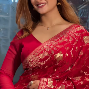 Red Bandhani Silk Woven Saree With Unstitched Blouse Piece