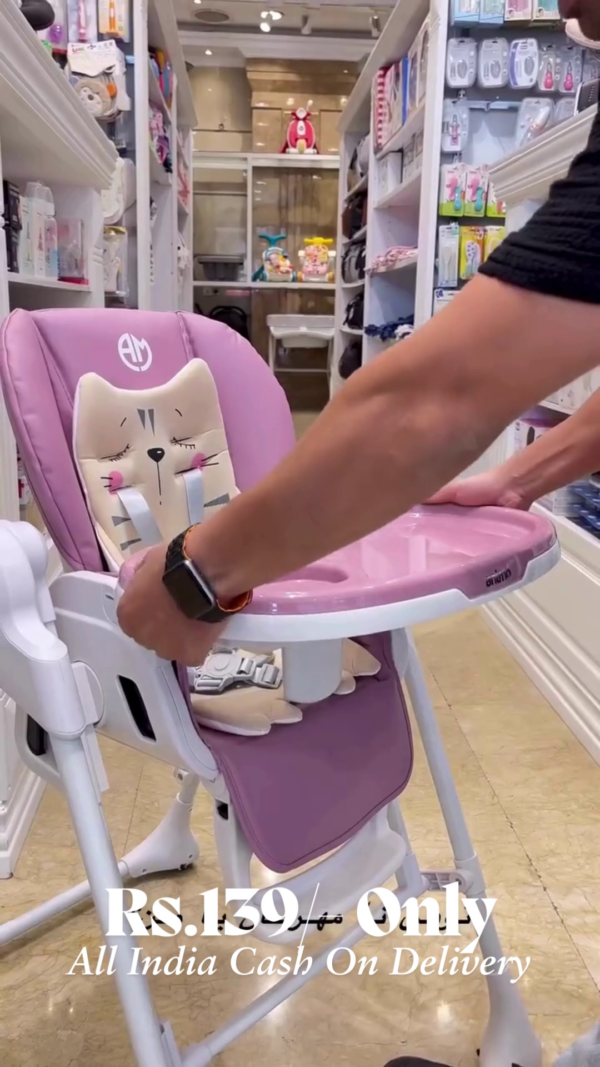 Baby Highchair, 4-in-1 Folding Infant High Chair with Removable Tray, Storage Basket and 5-Point Harness, Adjustable Toddler Dining Feeding Chairs for 6-36 Months - Image 2