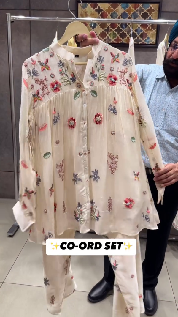 Pure tissue long straight Co-ord Sets for Women
